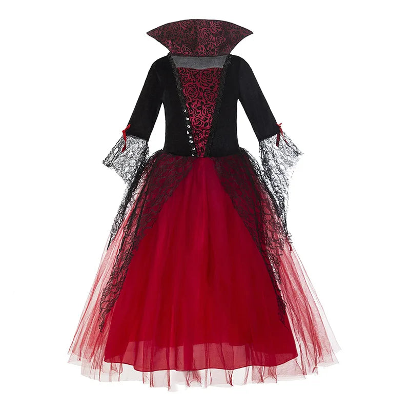 Girl Vampire Halloween Dress for Kid Ghost Bride Gothic Cosplay Vampire Costume Dress for Kids Carnival Outfit Black Red Clothes
