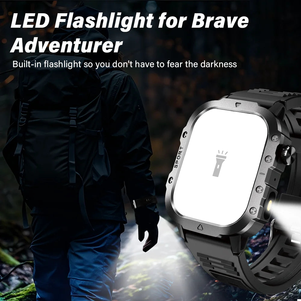 LAXASFIT Outdoor Sports Smart Watch 2.01 inch HD Screen LED Flashlight Bluetooth Talking Smart Watch Men Women Holiday Gift