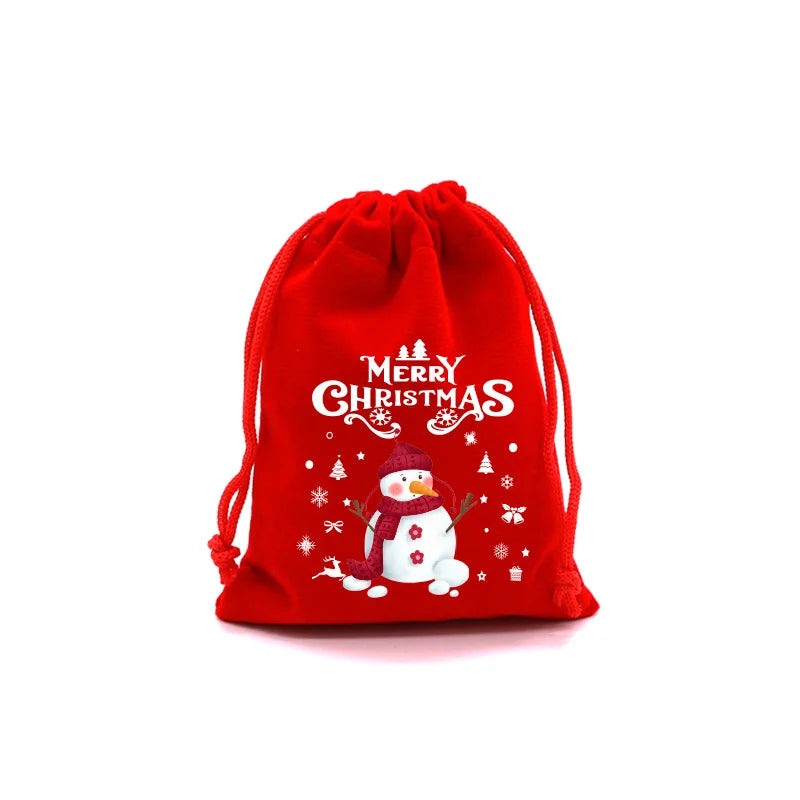 20pcs Xmas Velvet Bags Small Candy Gift Bag Drawstring Pouch Christmas Party Favor Boutique Jewelry Packaging Bags 2024 New Year