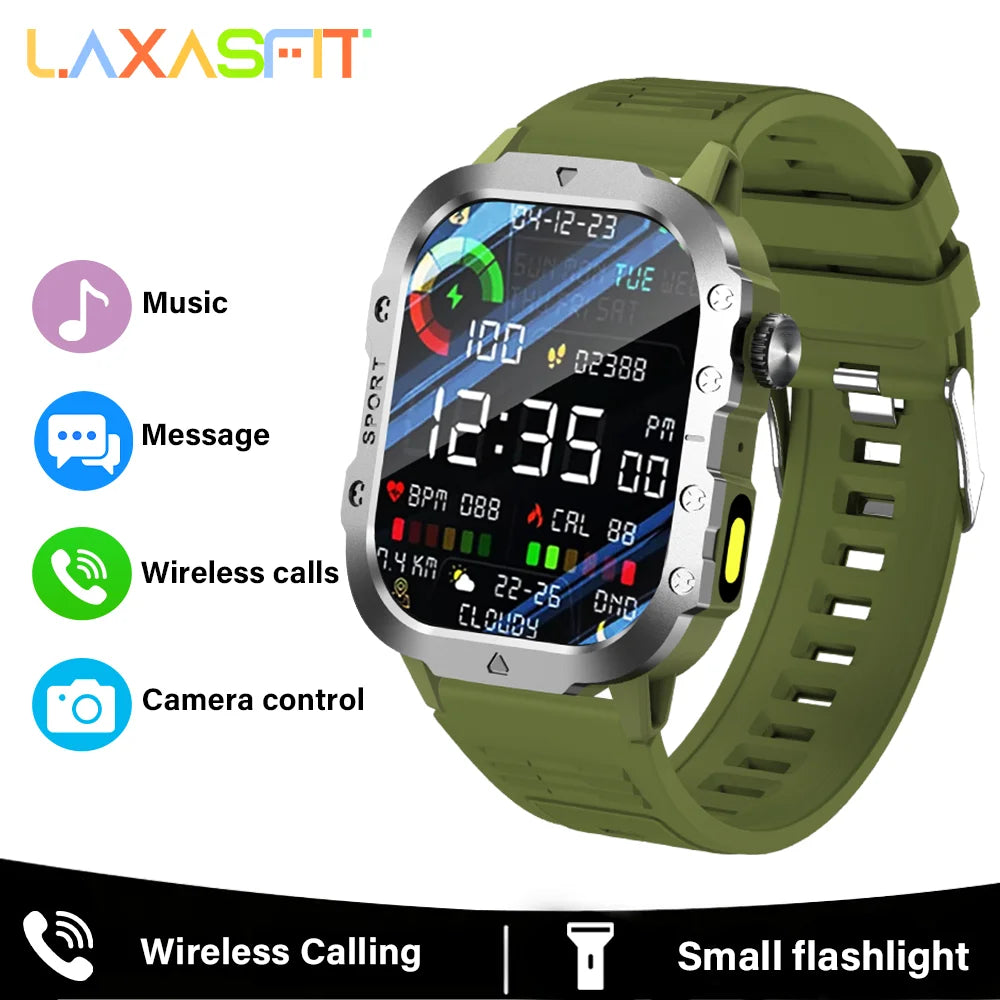 LAXASFIT Outdoor Sports Smart Watch 2.01 inch HD Screen LED Flashlight Bluetooth Talking Smart Watch Men Women Holiday Gift