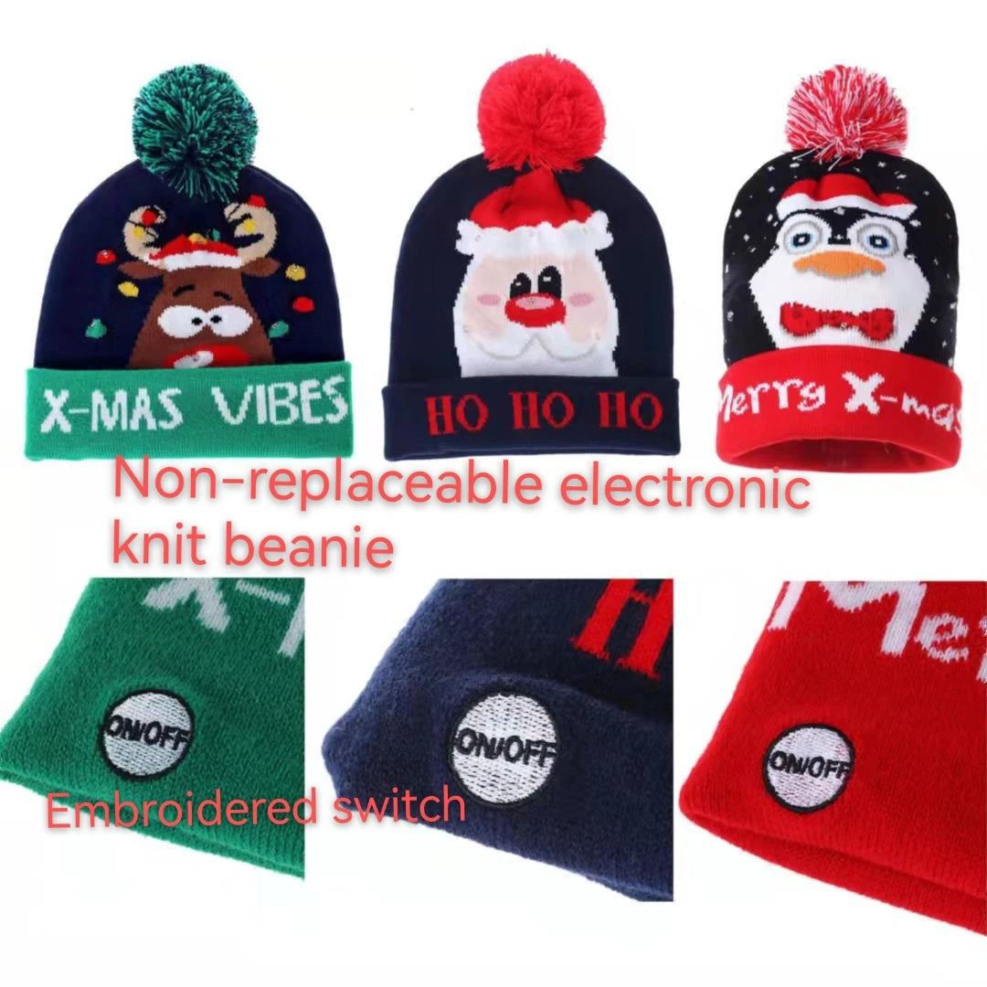 NEW 50 Designs LED Christmas Hats Beanie New Year Knitted Illuminate Warm Hat Christmas Tree Snowman Kids Adults Hat
