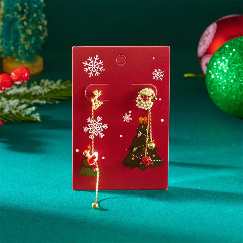 Moving Santa Claus Tassel Dangle Earrings For Women Christmas Tree Snowflake Asymmetric Long Chain Earring New Year Jewelry Gift