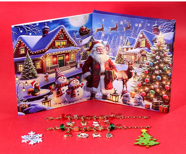 Christmas Advent Calendar 24day DIY Countdown Bracelet Surprise Blind Box Christmas Decoration Combo Bracelet Blind Box Gift Set