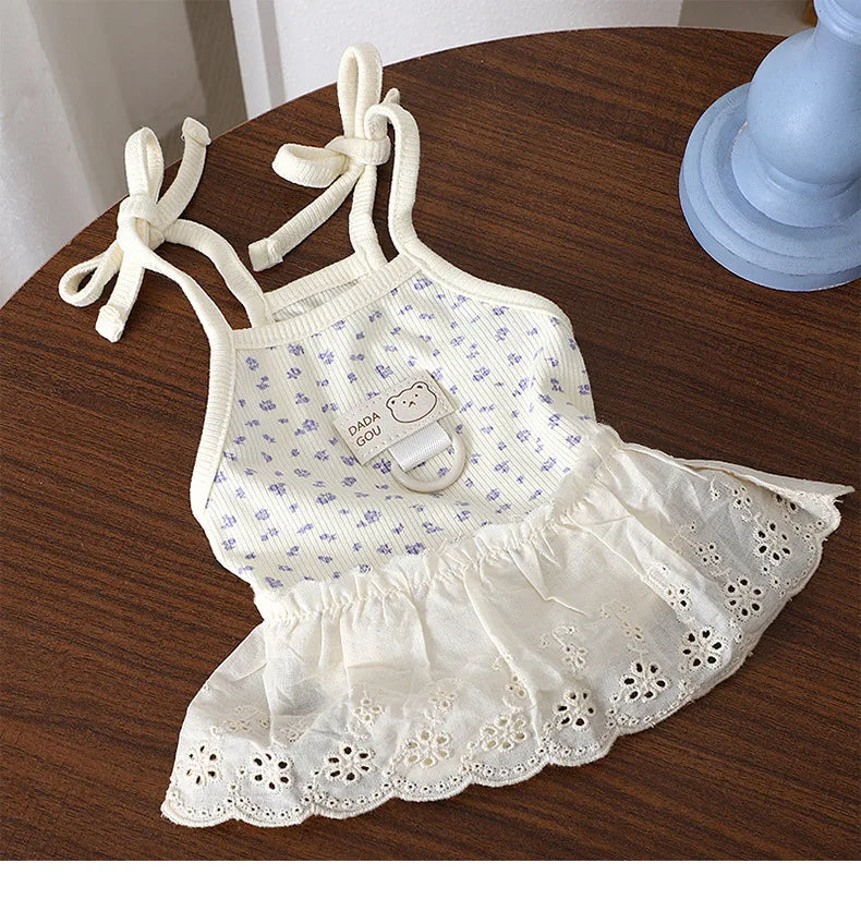 Dog Mesh Floral Camisole Dress Pet Clothing Teddy Breathable Spring/summer Clothing Puppy Can Tow Floral Princess Dress