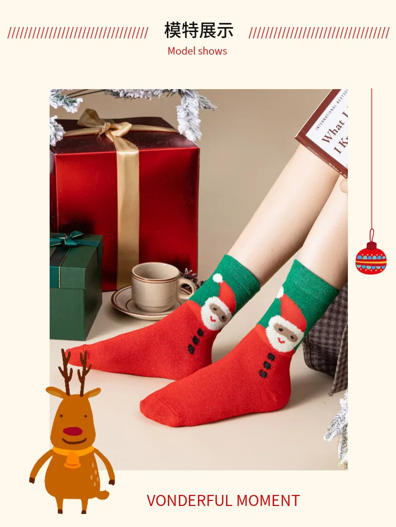 New Boxed Christmas Socks, New Autumn and Winter Women's Warm Wool Socks, Cute Medium Tube Elk Women's Socks