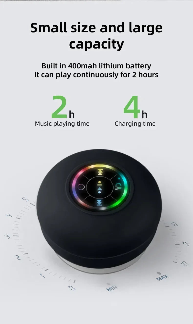 2025 Bathroom Waterproof Wireless LED Bluetooth Speaker Large Suction Cup Mini Portable Speaker Outdoor Sports Stereo Speaker