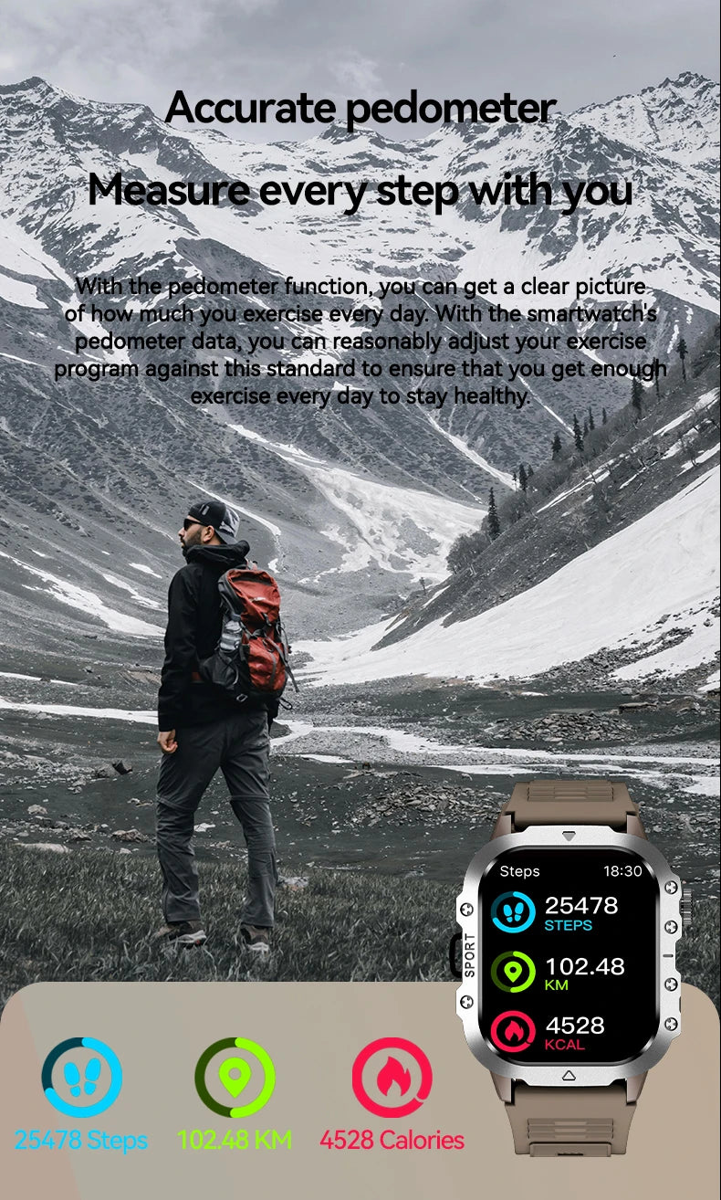 LAXASFIT Outdoor Sports Smart Watch 2.01 inch HD Screen LED Flashlight Bluetooth Talking Smart Watch Men Women Holiday Gift