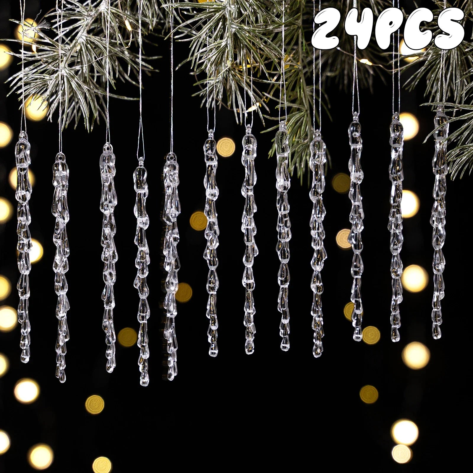 Christmas Acrylic Snowflake Clear Simulation Icicle Ornaments Xmas Tree Hanging Pendants DIY Winter New Year Party Decoration