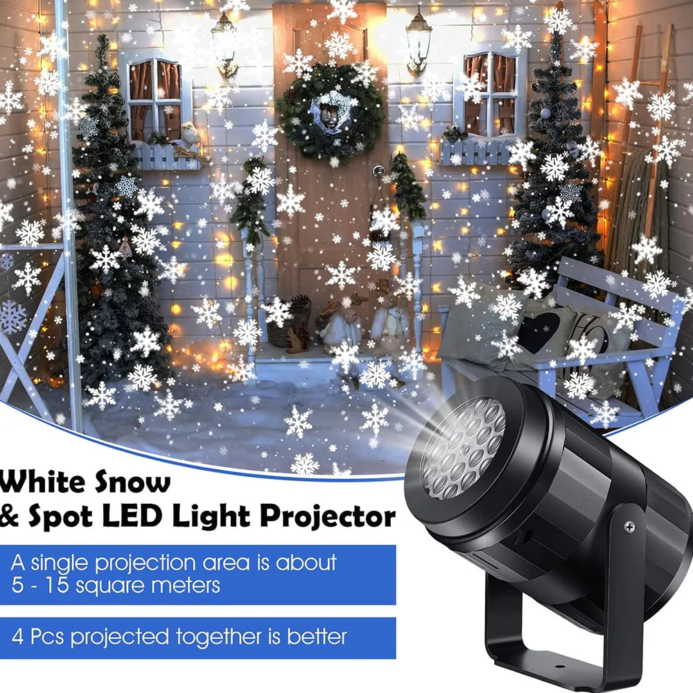 2025 LED USB Snowflake Projector Holiday Lights Christmas Projection Outdoor Lamp Snow Spotlight for New Year Party