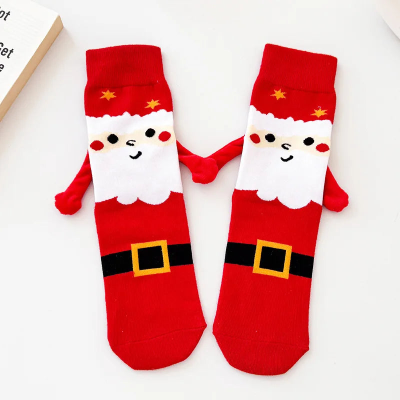 Christmas Hand-holding Socks For Couple Snowman Christmas Socks Kawaii Cartoon Christmas Gift Mid-calf Socks Autumn and Winte
