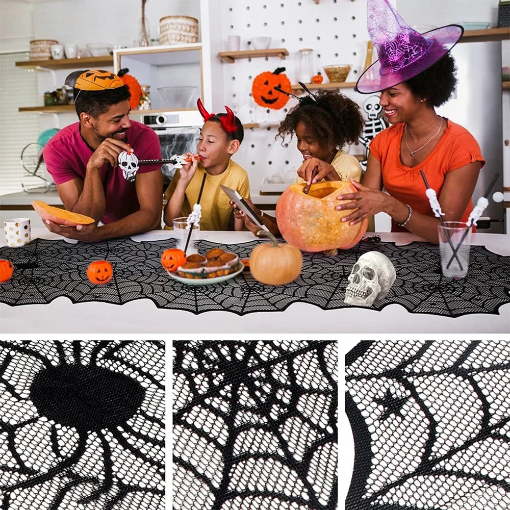 Halloween Home Party Decorations Black Lace Table Runner Spider Web Fireplace Mantel Cover Halloween Decorations Cloth Supplies
