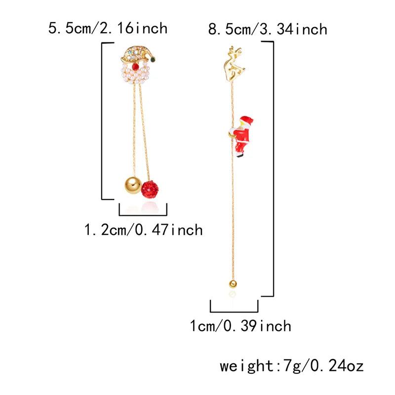 Moving Santa Claus Tassel Dangle Earrings For Women Christmas Tree Snowflake Asymmetric Long Chain Earring New Year Jewelry Gift