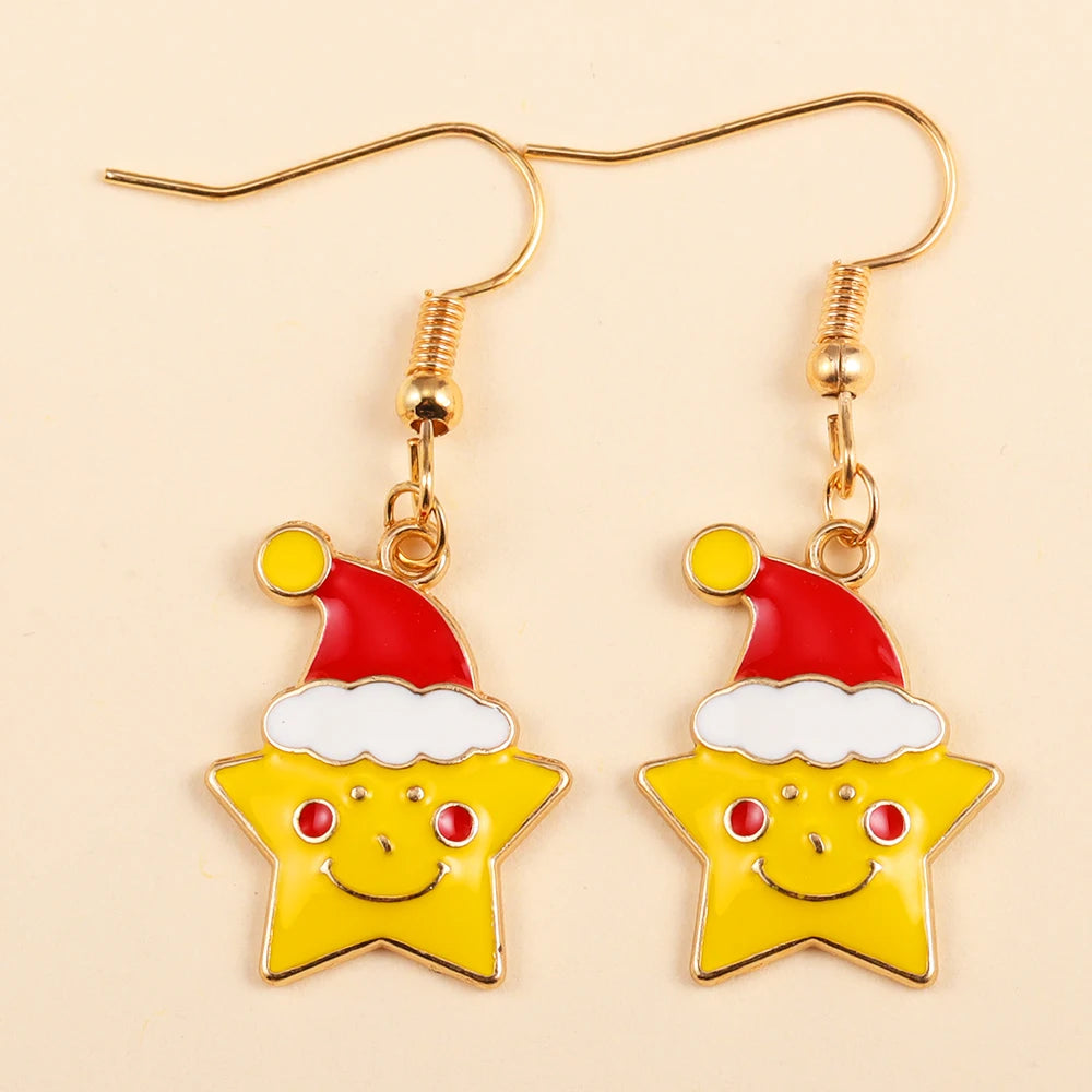 2Pairs Cute Christmas Set Earring Alloy Enamel Bell Snowflake Snowhouse Design Earrings - Perfect Holiday Jewelry Gift