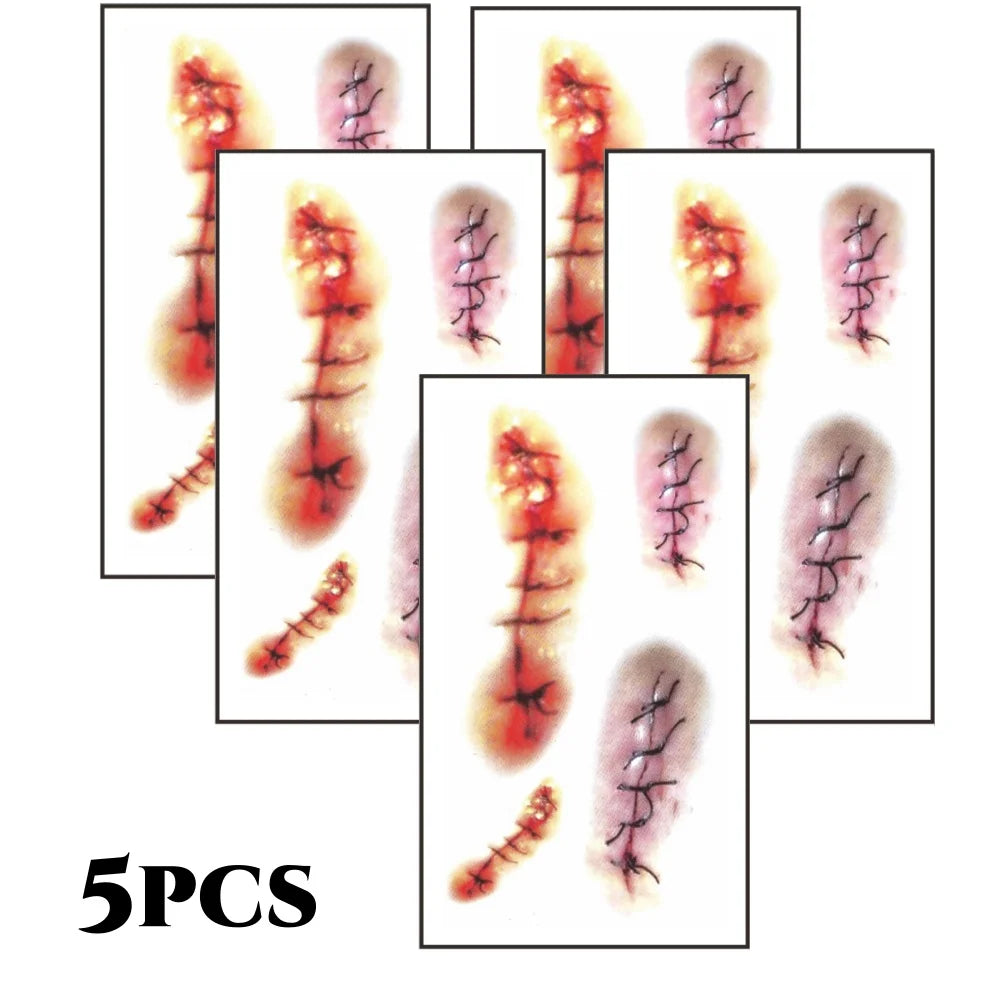 10pcs 3D Fake Scar Tattoos Sticker Body Face Realistic Scab Temporary Tattoos Halloween Horror Wound Bloody DIY Makeup Stickers