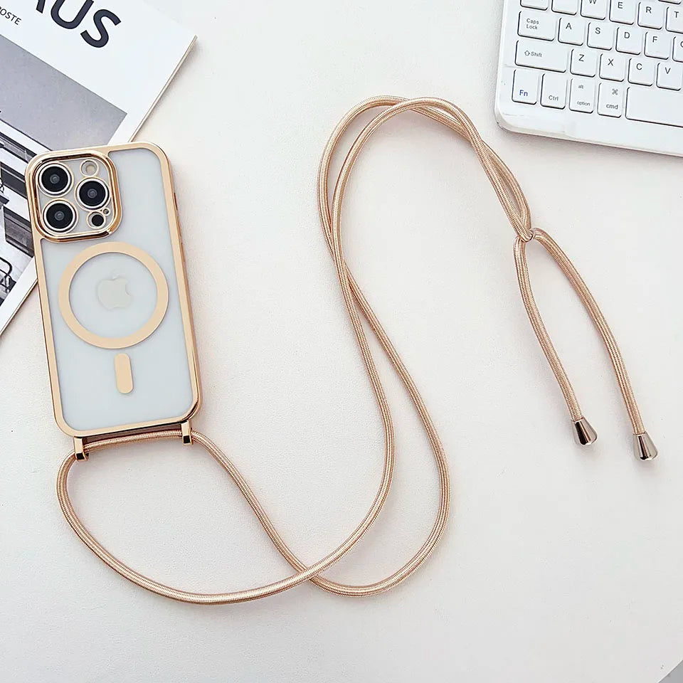 Luxury Phone Charm Strap For Magsafe Magnetic Case For iPhone 15 14 13 12 11 Pro Max 15 Plus Wireless Charging Cover Hange Rope