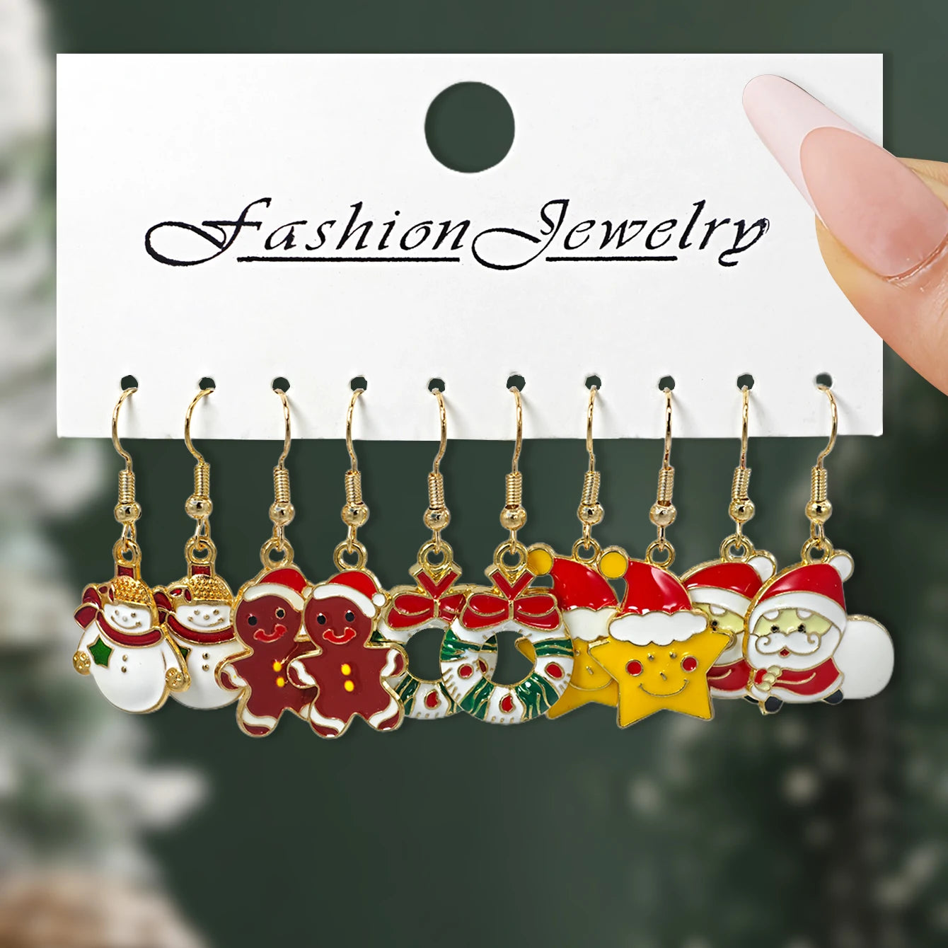 European American Cross Border Christmas Style Jewelry Classic Holiday Santa Claus Christmas Tree Reindeer Earrings Set