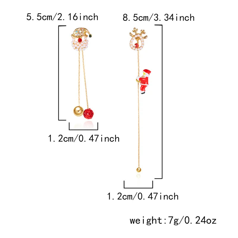 Moving Santa Claus Tassel Dangle Earrings For Women Christmas Tree Snowflake Asymmetric Long Chain Earring New Year Jewelry Gift