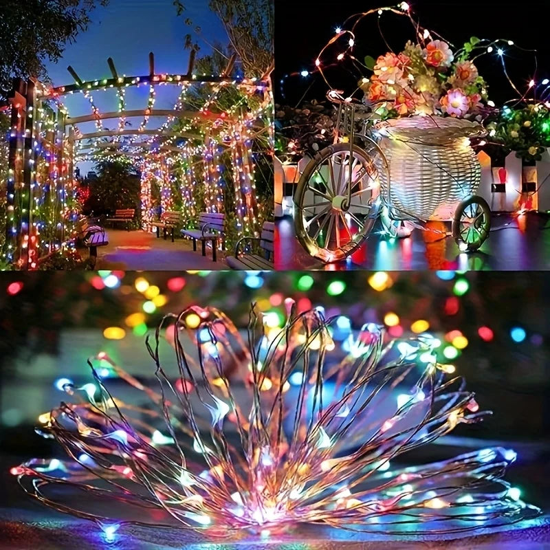 4pcs Outdoor Led Solar String Light Fairy String Christmas Tree Decor Lighting for Wedding Festival Party Garden Xmas Halloween