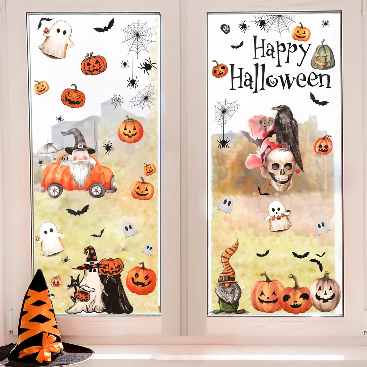 Halloween Window Sticker Halloween Theme Party Decoration Kids Favors Pumpkin Bat Window Stickers Trick or Treat Party Supplies