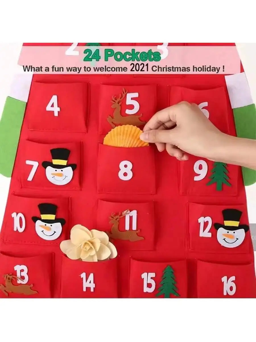Christmas Felt Advent Calendar Wall Hanging Santa Advent Calendar with Pockets 24 Days Kids Toys For Children Christmas Gift