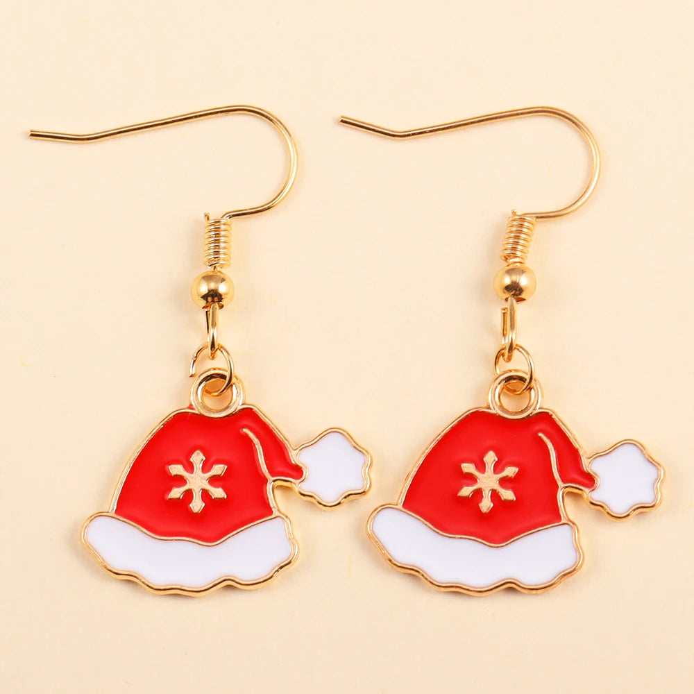 2Pairs Cute Christmas Set Earring Alloy Enamel Bell Snowflake Snowhouse Design Earrings - Perfect Holiday Jewelry Gift