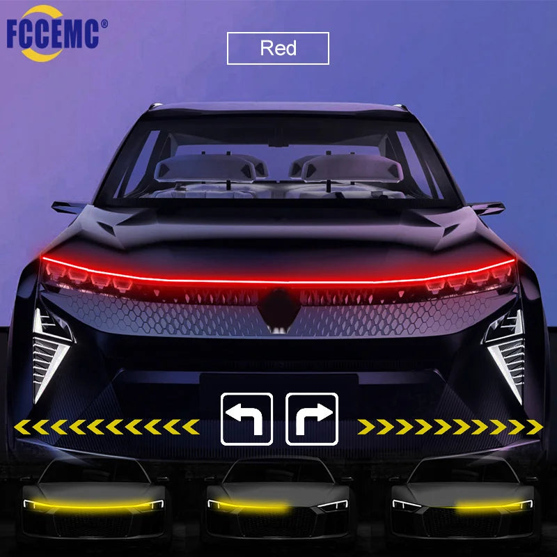 Dynamic Led Car Hood Light Strip With Turn Signal Indicator Flexbile Engine Hood Guide Decorative DRL Daytime Running Lights 12V