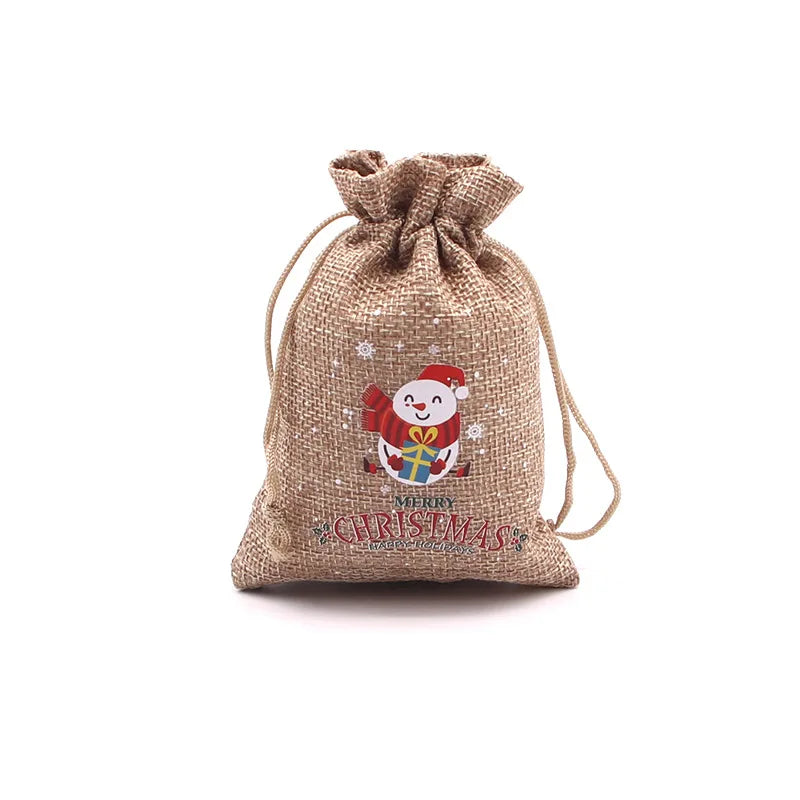 10Pcs/Lot Xmas Natural Jute Bags 10x14 13x18cm Christmas Candy Gift Bag Drawstring Pouches Nice Bracelet Jewelry Packaging Bags