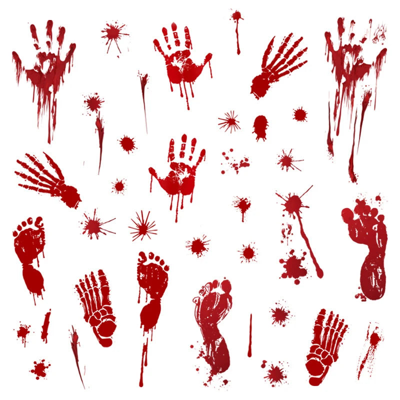 Halloween Decors Halloween Bloody Footprints Window Sticker Hallowmas Horror Handprint Bloodstain Zombie Restroom Decals Decors