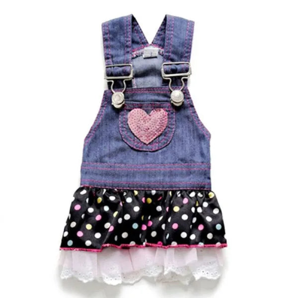 Denim Dot Dog Dress, Summer Pet Clothes, Wedding Skirt, Spring