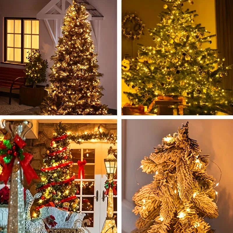 4pcs Outdoor Led Solar String Light Fairy String Christmas Tree Decor Lighting for Wedding Festival Party Garden Xmas Halloween