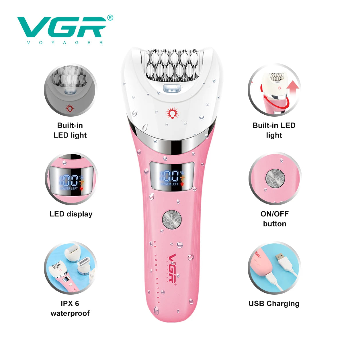 VGR Hair Trimmer Electric Epilator Hair Removal Personal Care Appliances Body Trimmer 5 IN 1 Waterproof Hair Remover Women V-759