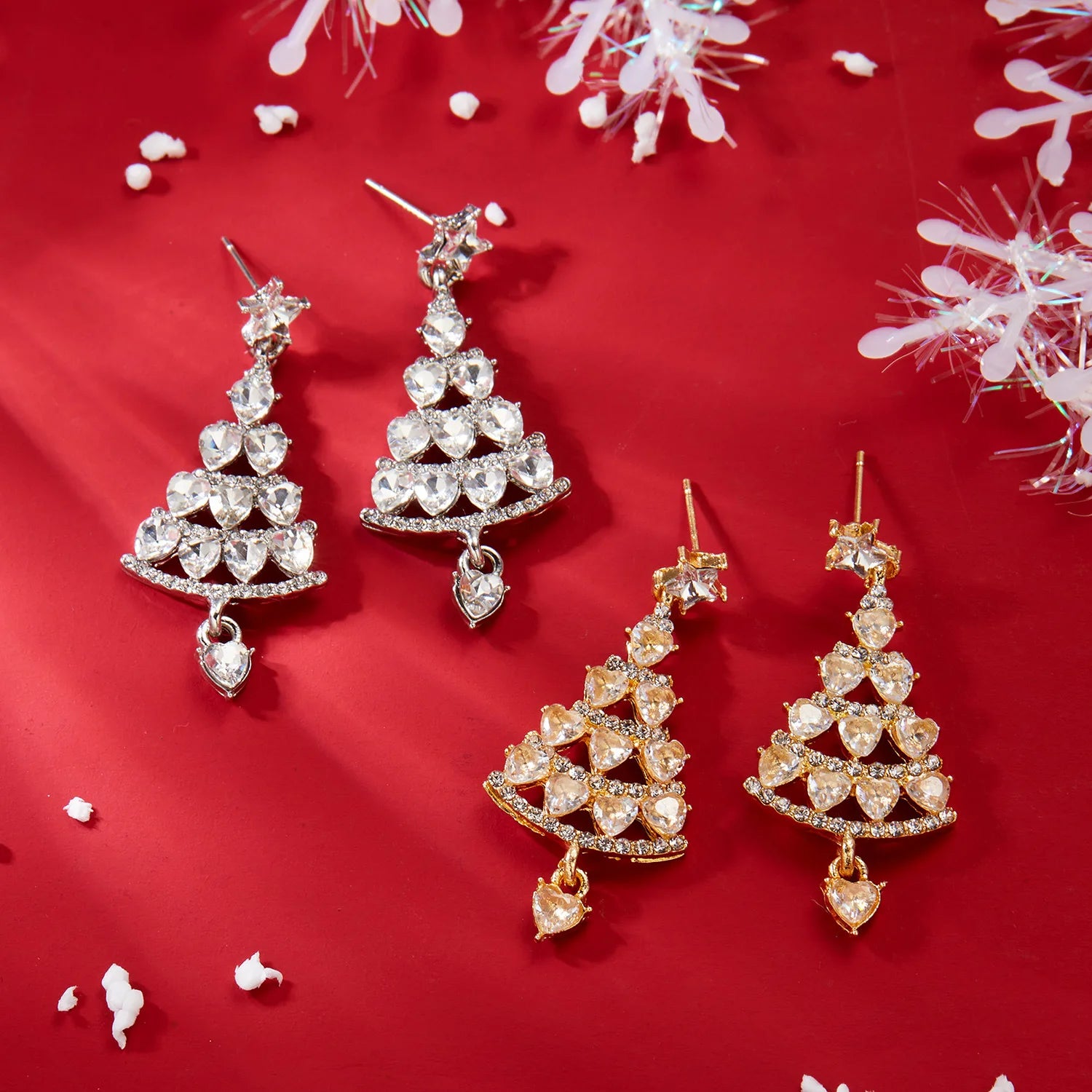 European and American style versatile Christmas tree earrings with high-end feel and micro inlaid zircon Christmas earrings