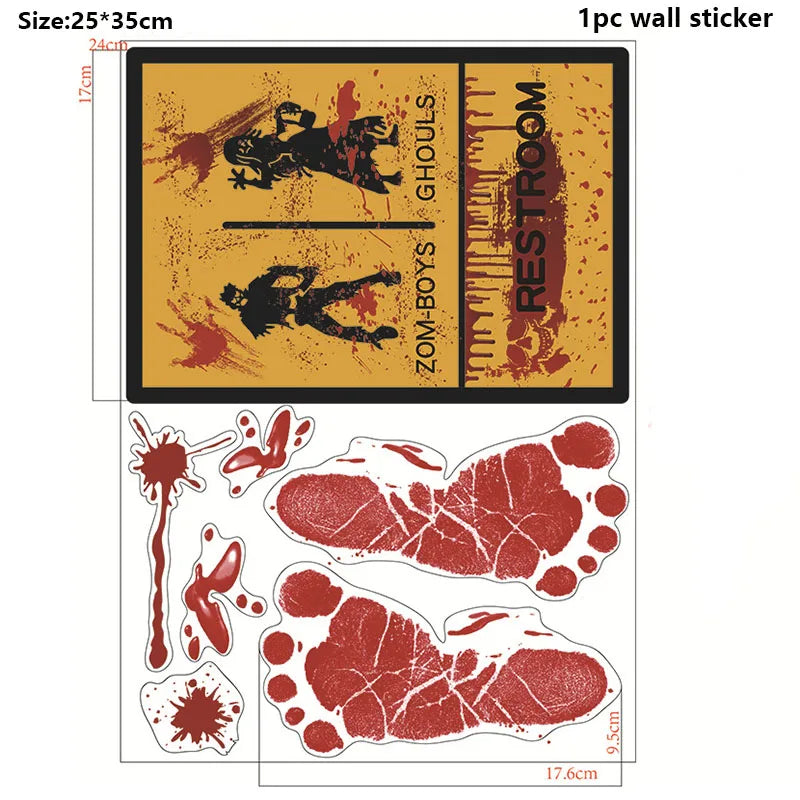 Halloween Decors Halloween Bloody Footprints Window Sticker Hallowmas Horror Handprint Bloodstain Zombie Restroom Decals Decors