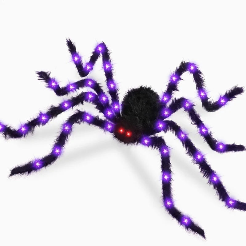 Glow in The Dark Spider Web Halloween Outdoor Decorations Fake Realistic Spider Lights Yard/garden Decor Day of The Dead Props