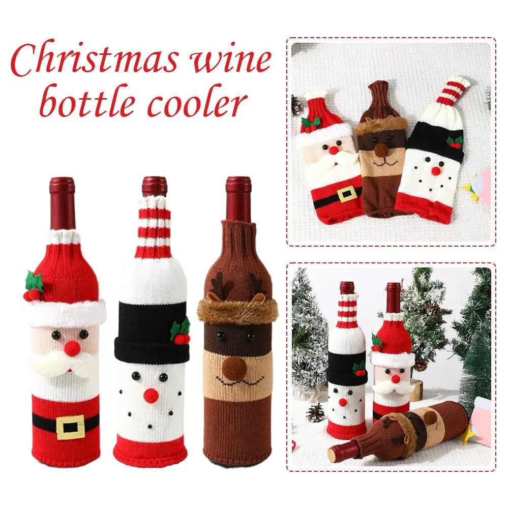 Christmas Sweater Wine Bottle Cover Set Santa Snowman Knitted Wine Bottle Bag Christmas Party Dinner Table Decoration