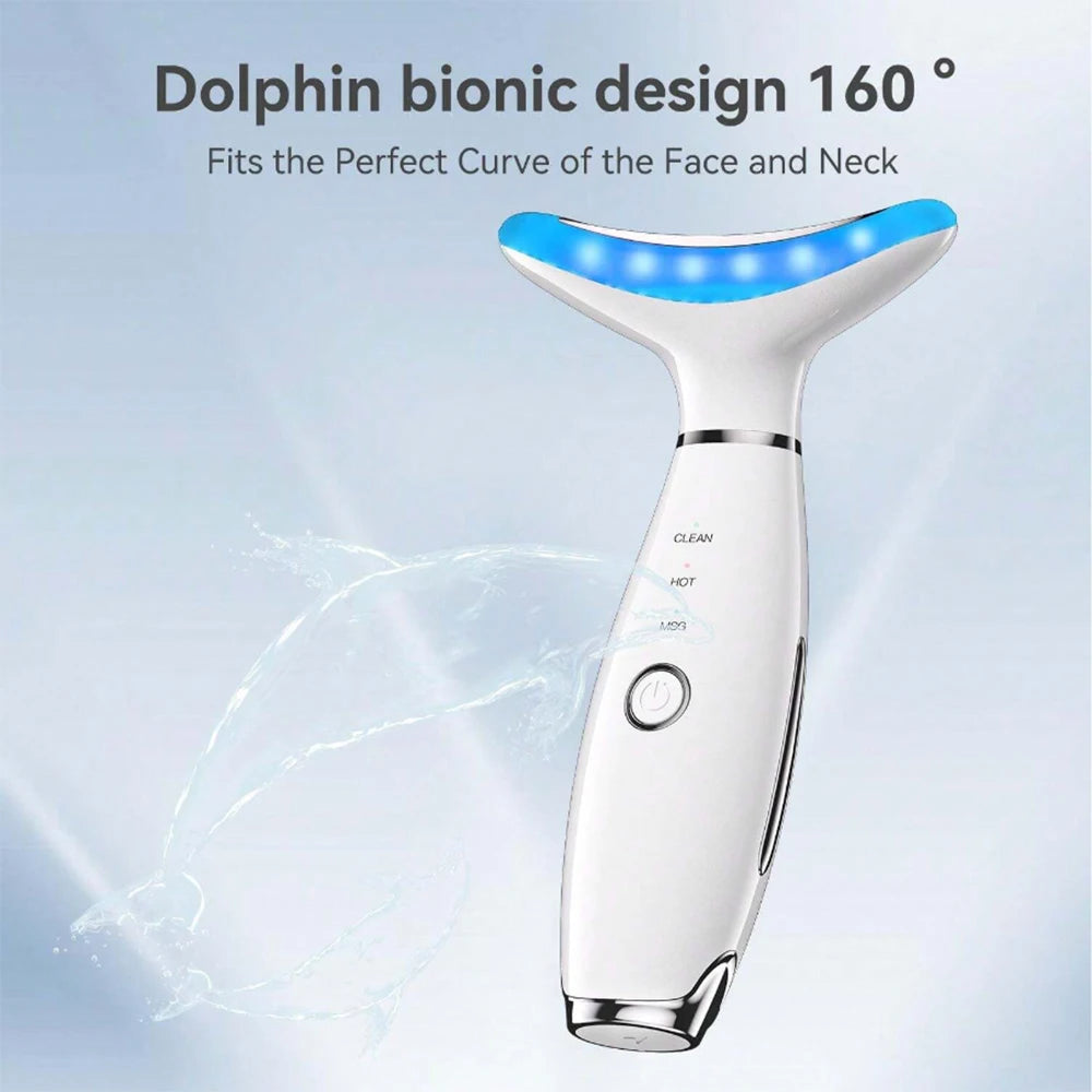 EMS Neck Facial Massager Lift Seven Colours LED Photon Therapy Vibration Face Beautify Anti Wrinkles Tightening Skin Care Device
