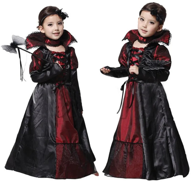 Halloween Fantasy Children's Costumes Ghost Bride Gothic Cosplay Girls Red Vampire Day of The Dead Kids Costumes for Boy Girl