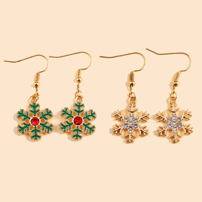 2Pairs Cute Christmas Set Earring Alloy Enamel Bell Snowflake Snowhouse Design Earrings - Perfect Holiday Jewelry Gift