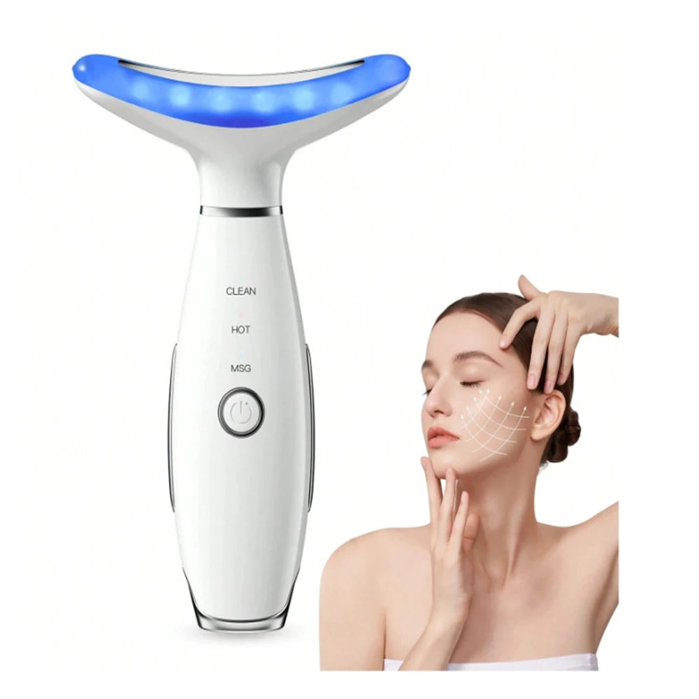 EMS Neck Facial Massager Lift Seven Colours LED Photon Therapy Vibration Face Beautify Anti Wrinkles Tightening Skin Care Device