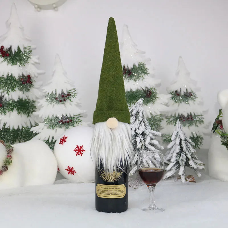 Christmas Wine Bottle Cover Toppers Light Up Santa Claus Gnomes Bottle Bags For Holiday Xmas Table Decorations
