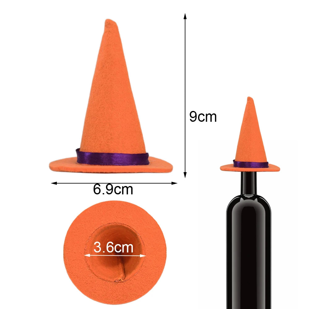 4/8/16pcs Mini Felt Witch Hats Wine Bottle Decor for Halloween Party Decorations Small Size Black Witch Hat for Crafts