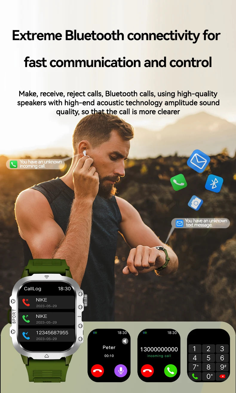LAXASFIT Outdoor Sports Smart Watch 2.01 inch HD Screen LED Flashlight Bluetooth Talking Smart Watch Men Women Holiday Gift