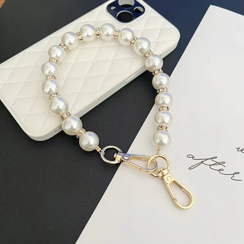 Korean Luxury Mobile Phone Corssbody Lanyard Pearl Bracelets Chain For iPhone 14 15 pro max Samsung Flip 4 S21 s22 S23 Ultra