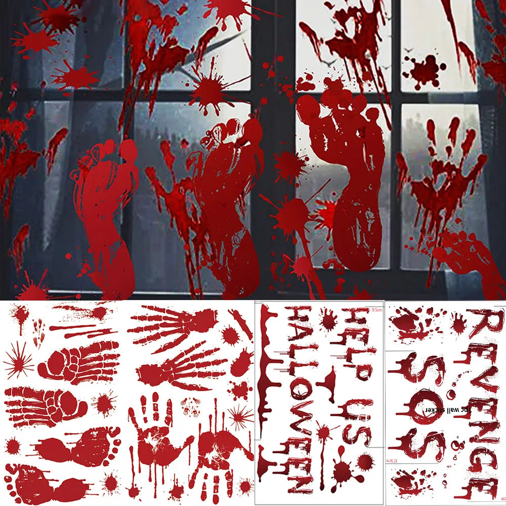 Halloween Decors Halloween Bloody Footprints Window Sticker Hallowmas Horror Handprint Bloodstain Zombie Restroom Decals Decors