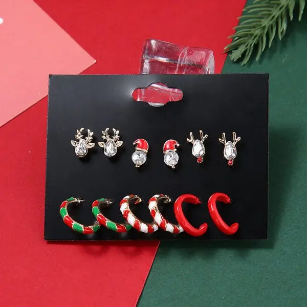 24pcs Christmas Combination Earrings Set for Women Small Shiny Zircon Xmas Tree Santa Claus Snowflake Earring Party Jewelry Gift