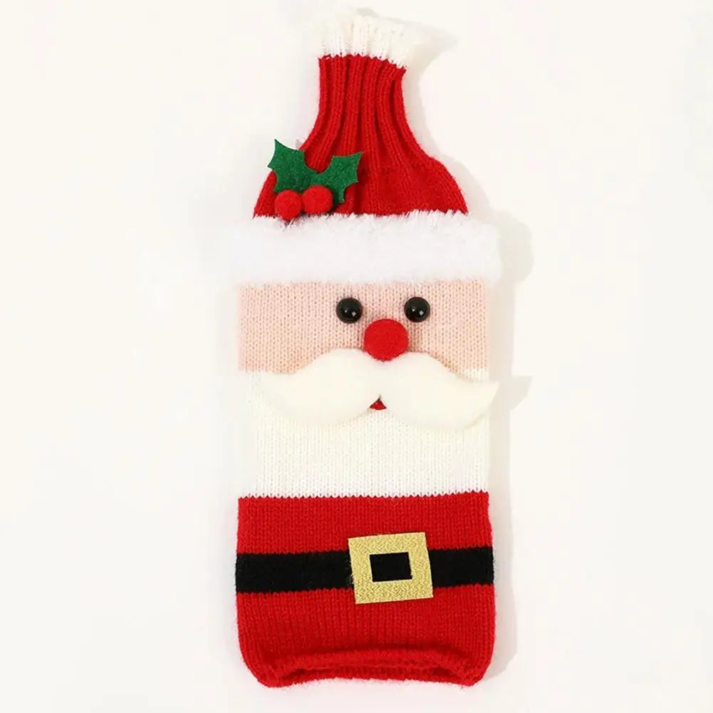 Christmas Sweater Wine Bottle Cover Set Santa Snowman Knitted Wine Bottle Bag Christmas Party Dinner Table Decoration