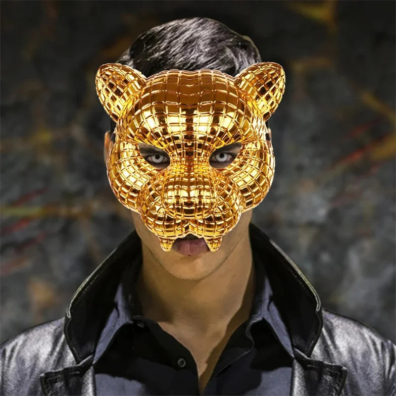 Animal Golden Plastic Leopard Face Cover with Adjustable Elastic Bands Halloween Costume Cosplay Mask Costume Accessories
