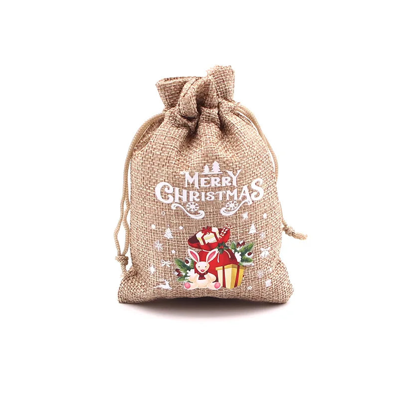 10Pcs/Lot Xmas Natural Jute Bags 10x14 13x18cm Christmas Candy Gift Bag Drawstring Pouches Nice Bracelet Jewelry Packaging Bags