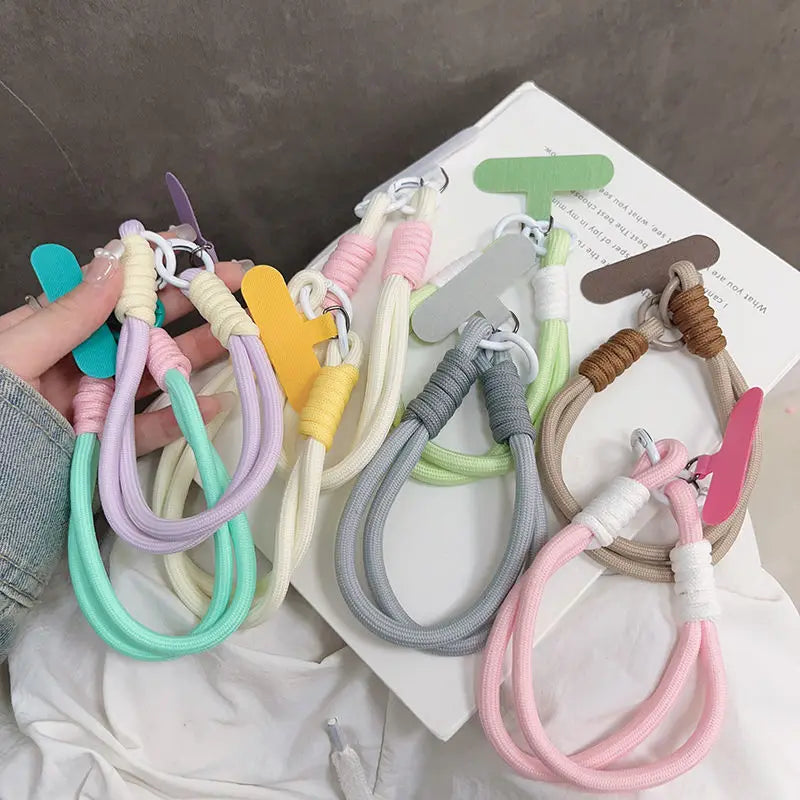 Cute Trendy Pastel Short Phone Case Lanyard Wrist Strap Durable Macaron Color Phone Charm Chain for Women