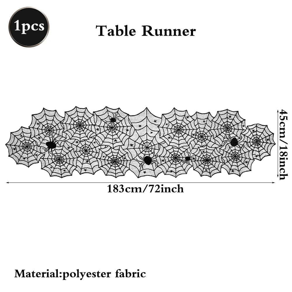 Halloween Home Party Decorations Black Lace Table Runner Spider Web Fireplace Mantel Cover Halloween Decorations Cloth Supplies